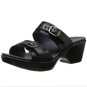 DANSKO Jessie Black Leather / Lizard Embossed Sandals Slip-on Clogs 37/ US 6.5-7